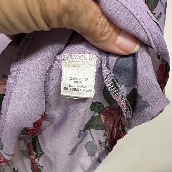 Self Esteem Lavender Floral Semi Sheer Blouse with Bell Sleeves - Picture 7 of 9